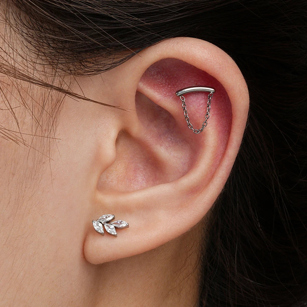 16G F136 Titanium Leaf Cartilage Helix Lobe Flat back Stud