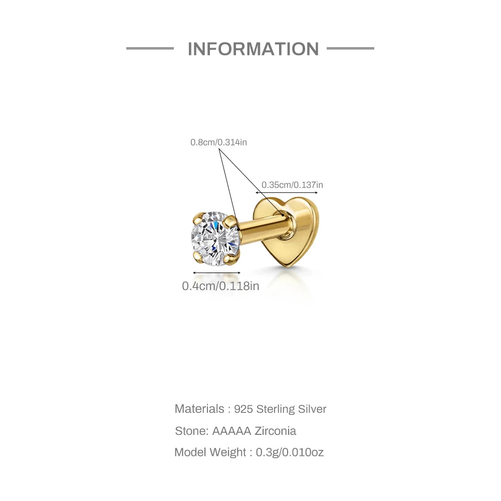 925 Sterling Silver Labret Earrings – Timeless Style with Gold-Plated Luxury