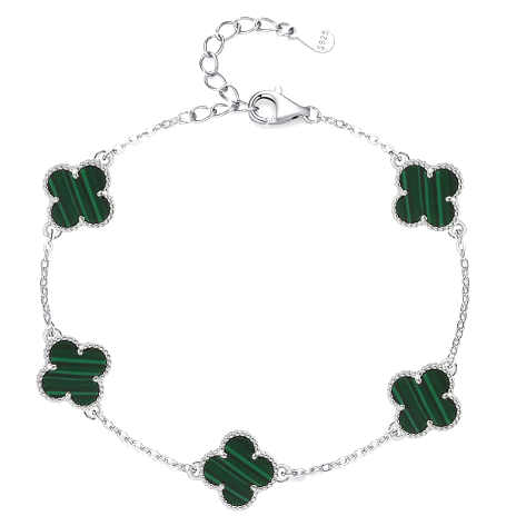 925 Sterling Silver Malachite Clover Bracelet