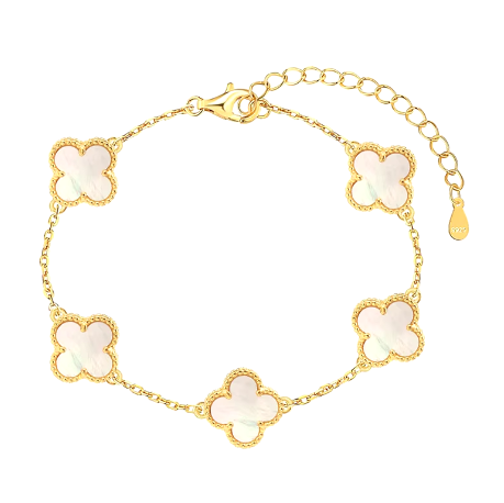 925 Sterling Silver Pearl Gold Clover Bracelet