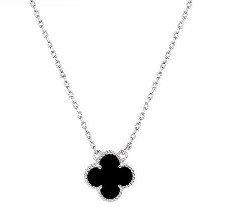 925 Sterling Silver Black Clover Necklace