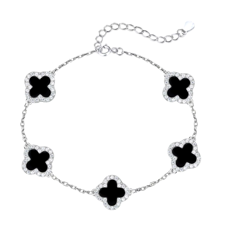 Sterling Silver Pearl Iced Clover Bracelet